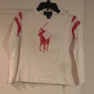 New Ralph Lauren Kids White and Red Long Sleeve Shirt xl girls